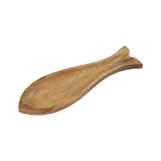 15.5&#x22; Natural Carved Wood Fish Shaped Plate